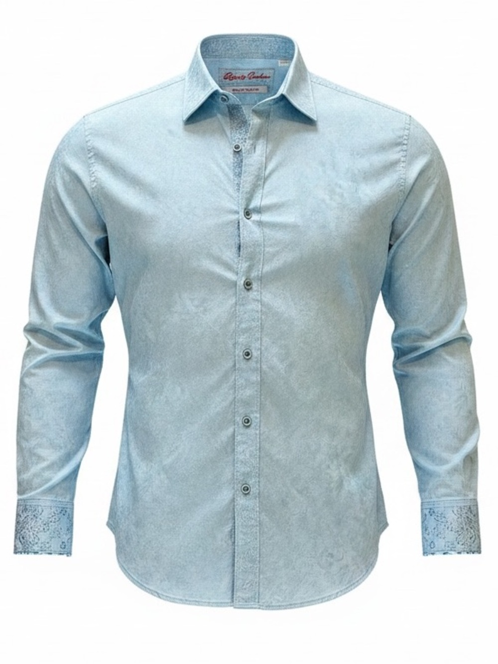 ROBERT GRAHAM 100% cotton blue button front dress shirt embroidered accents Lg